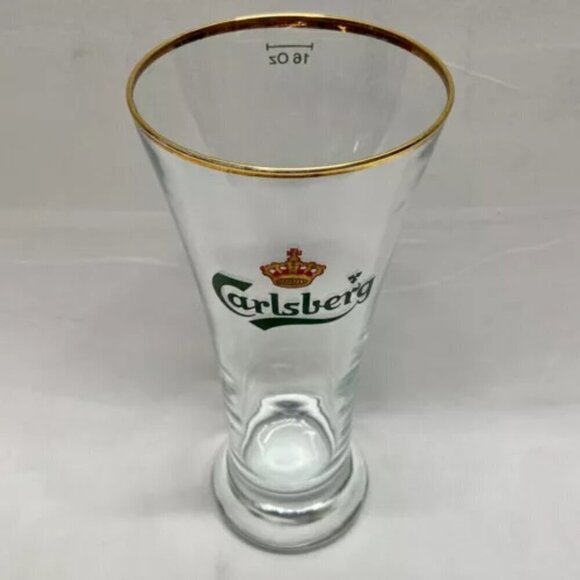 Carlsberg Crown Pilsner Flute 16 oz Beer Pint Glass Gold Rim Vintage EUC - Picture 12 of 12